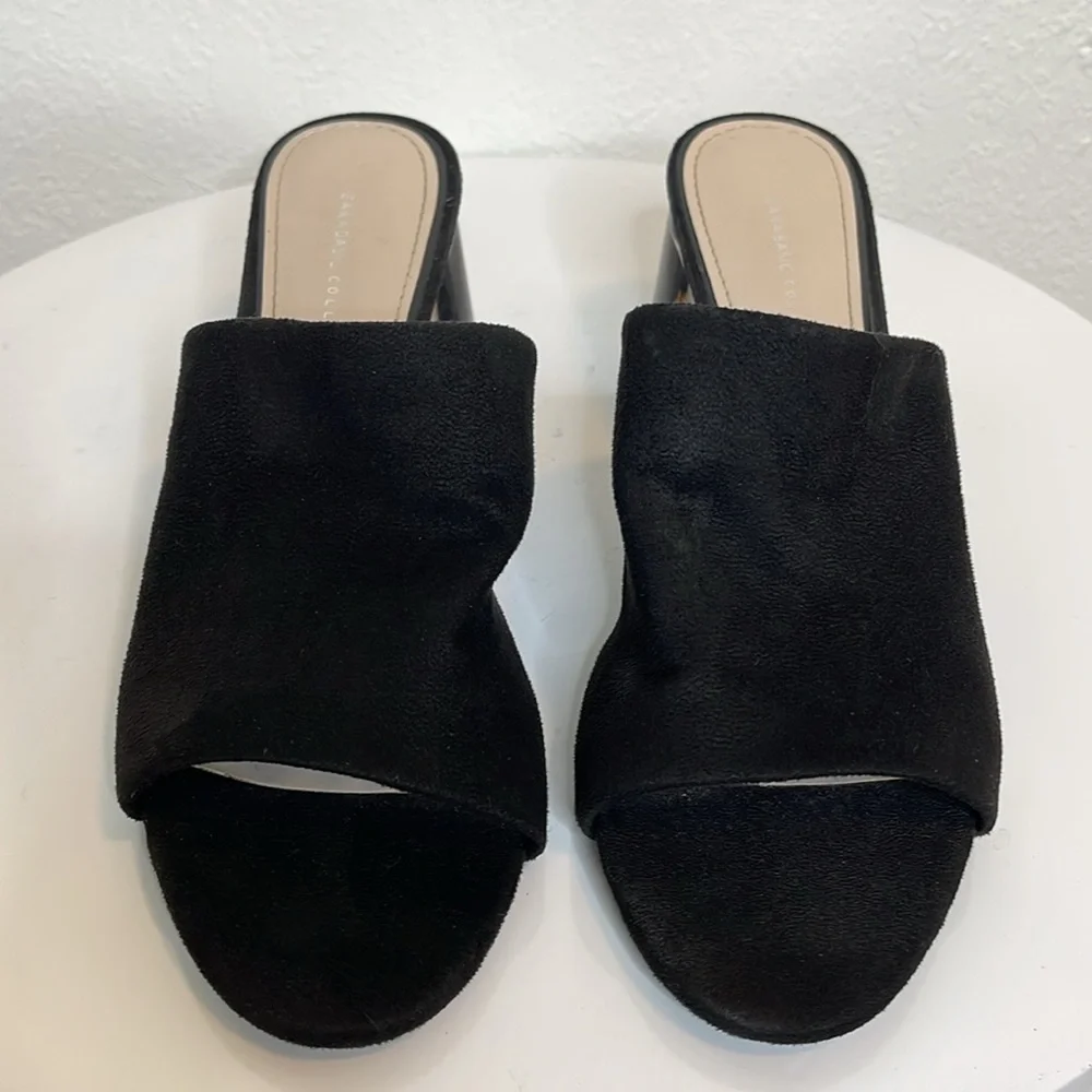 ZARA BLACK FAUX SUEDE SLIDE SANDALS LUCITE ROUND HEEL OPEN TOE MINIMALIST MULES - Picture 3 of 14